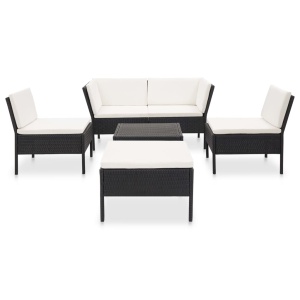 Set mobilier de grădină cu perne, 6 piese, negru, poliratan - Img 2