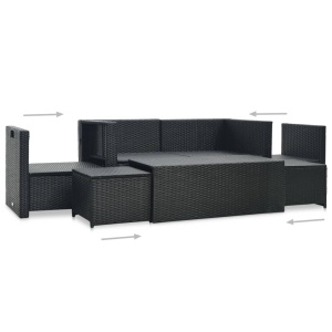 Set mobilier de grădină cu perne, 6 piese, negru, poliratan - Img 4