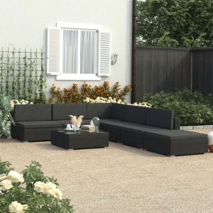 Set mobilier de grădină cu perne, 6 piese, negru, poliratan