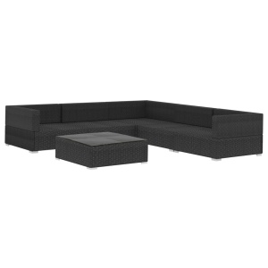 Set mobilier de grădină cu perne, 6 piese, negru, poliratan - Img 3