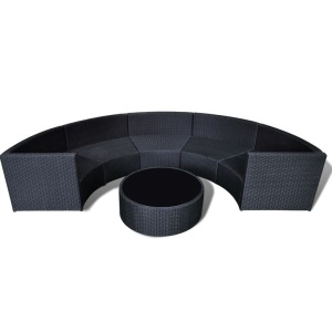 Set mobilier de grădină cu perne, 6 piese, negru, poliratan - Img 4