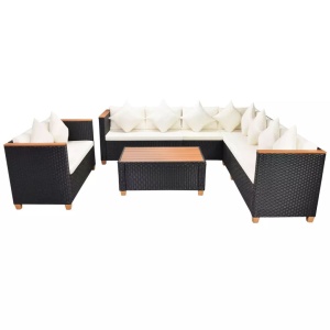 Set mobilier de grădină cu perne, 6 piese, negru, poliratan - Img 2