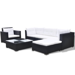 Set mobilier de grădină cu perne, 6 piese, negru, poliratan - Img 4