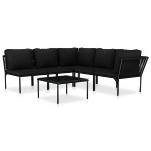 Set mobilier de grădină cu perne, 6 piese, negru, PVC - Img 2