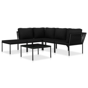 Set mobilier de grădină cu perne, 6 piese, negru, PVC - Img 2