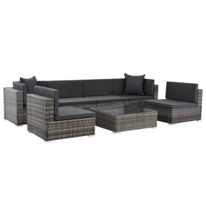 Set mobilier de grădină cu perne, 7 piese, gri, poliratan - Img 3
