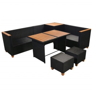 Set mobilier de grădină cu perne, 7 piese, negru, poliratan - Img 4