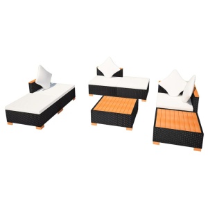 Set mobilier de grădină cu perne, 7 piese, negru, poliratan - Img 5