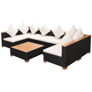 Set mobilier de grădină cu perne, 7 piese, negru, poliratan - Img 8