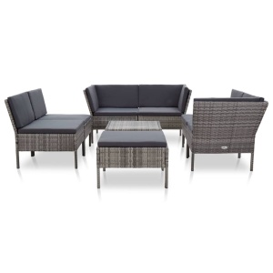 Set mobilier de grădină cu perne, 8 piese, gri, poliratan - Img 2