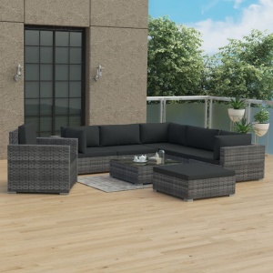 Set mobilier de grădină cu perne, 8 piese, gri, poliratan