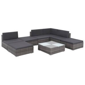 Set mobilier de grădină cu perne, 8 piese, gri, poliratan - Img 2