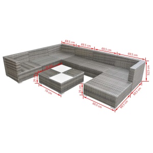 Set mobilier de grădină cu perne, 8 piese, gri, poliratan - Img 5