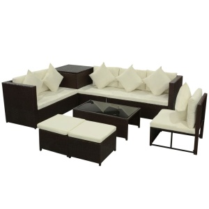 Set mobilier de grădină cu perne, 8 piese, maro, poliratan - Img 3