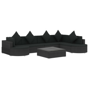 Set mobilier de grădină cu perne, 8 piese, negru, poliratan - Img 2