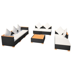 Set mobilier de grădină cu perne, 8 piese, negru, poliratan - Img 3