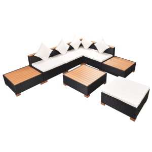 Set mobilier de grădină cu perne, 8 piese, negru, poliratan - Img 3