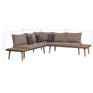 Set mobilier grădină cu perne, 4 piese, maro, lemn acacia - Img 6