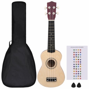 Set ukulele soprano, cu husă, pentru copii, lemn deschis, 21" - Img 2