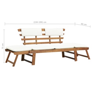 Șezlong/Bancă grădină, lemn masiv de acacia, 190 x 66 x 75 cm - Img 9