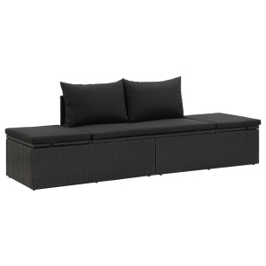 Șezlong cu perne, negru, poliratan - Img 2