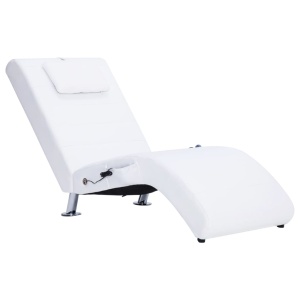 Șezlong de masaj cu pernă, alb, piele artificială - Img 2