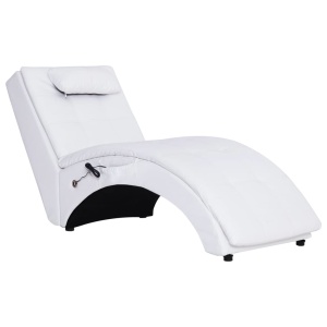 Șezlong de masaj cu pernă, alb, piele artificială - Img 2