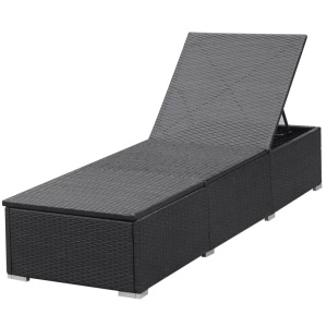 Șezlong de plajă cu pernă, negru, poliratan - Img 6