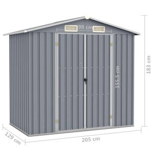 Șopron de grădină, gri, 205 x 129 x 183, oțel galvanizat - Img 5