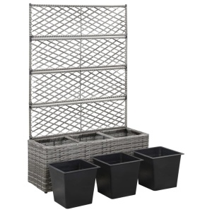 Strat inălțat spalier cu 3 ghivece gri 83x30x130 cm poliratan - Img 4
