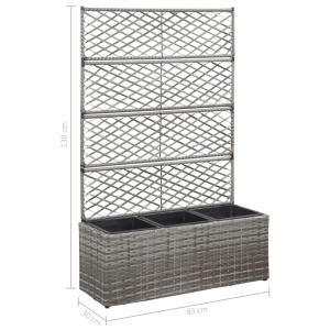 Strat inălțat spalier cu 3 ghivece gri 83x30x130 cm poliratan - Img 6