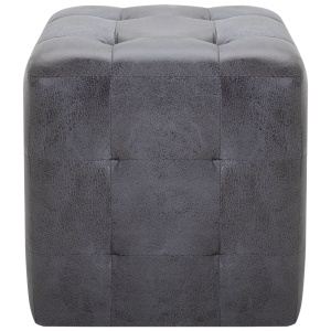 Taburet, 2 buc., gri, 30x30x30 cm, piele intoarsă ecologică - Img 3