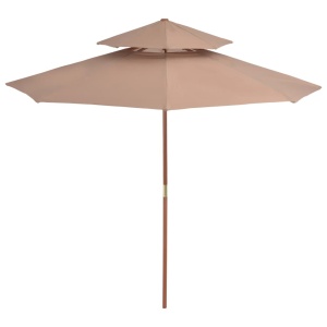 Umbrelă de soare dublă, stâlp din lemn, 270 cm, gri taupe - Img 3