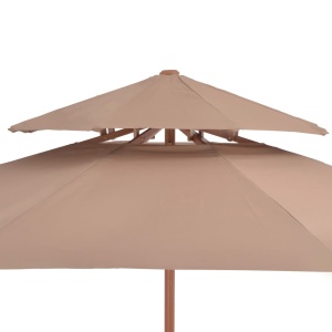 Umbrelă de soare dublă, stâlp din lemn, 270 cm, gri taupe - Img 5