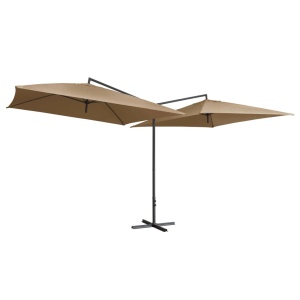 Umbrelă de soare dublă, stâlp din oțel, gri taupe, 250x250 cm - Img 3