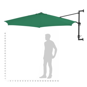 Umbrelă soare, montaj pe perete, tijă metalică, verde, 300 cm - Img 10