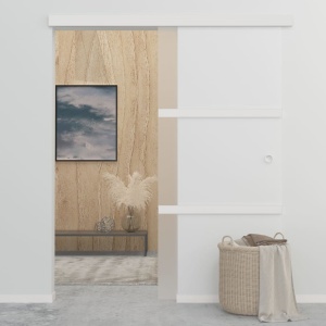 Ușă glisantă, argintiu, 90 x 205 cm, sticlă ESG și aluminiu - Img 2