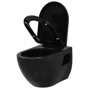 Vas de toaletă cu montare pe perete, ceramică, negru - Img 4