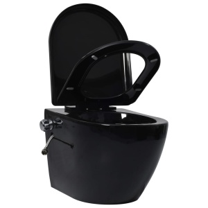 Vas WC suspendat fără ramă cu funcție de bideu, negru, ceramică - Img 5