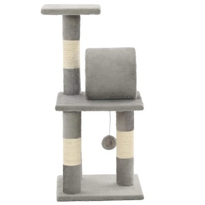 Ansamblu pentru pisici, stâlpi din funie de sisal, 65 cm, gri - Img 4