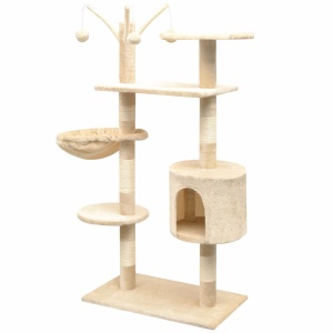 Ansamblu pisici, stâlpi cu funie de sisal, 125 cm, bej - Img 2