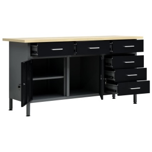 Banc de lucru, negru, 160 x 60 x 85 cm, oțel - Img 3