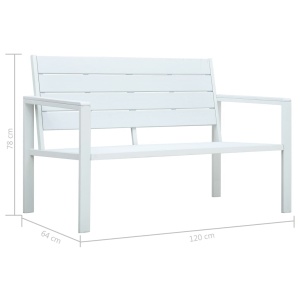 Bancă de grădină, alb, 120 cm, aspect de lemn, HDPE - Img 5