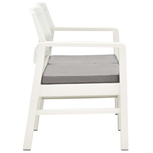 Bancă de grădină cu 2 locuri cu perne, alb, 120 cm, plastic - Img 3