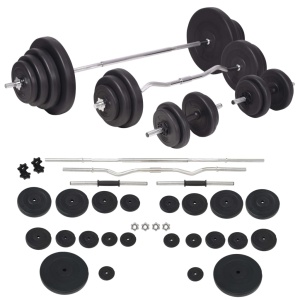 Bancă fitness cu raft greutăți, set haltere/gantere, 120 kg - Img 7