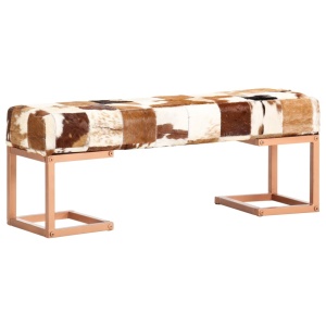 Bancă, maro, 110 cm, piele naturală de capră, model petice - Img 9