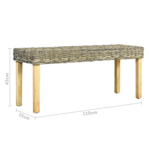 Bancă, natural, 110 cm, ratan kubu &amp; lemn masiv de mango - Img 5