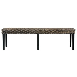 Bancă, negru, 160 cm, ratan kubu natural și lemn masiv de mango - Img 2