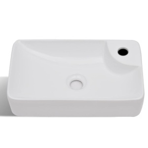 Bazin chiuvetă de baie din ceramică cu gaură pentru robinet, alb - Img 4