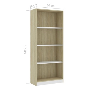 Bibliotecă 4 rafturi, alb&stejar Sonoma, 60 x 24 x 142 cm, PAL - Img 5
